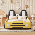 Lit plate-forme en forme de voiture de course, taille jumeau, avec roues, jaune