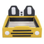 Lit plate-forme en forme de voiture de course, taille jumeau, avec roues, jaune