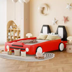 Lit plate-forme en forme de voiture de course, taille jumeau, avec roues, jaune