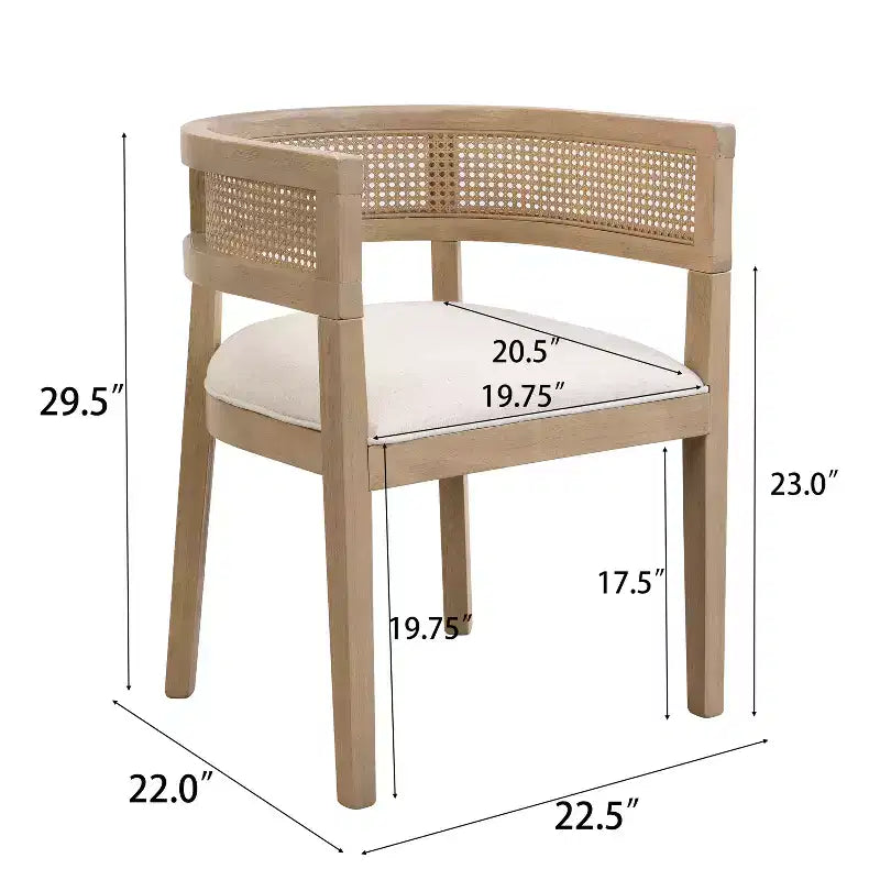 Christopher Knight Home Cinnabar Lot de 2 chaises de salle à manger en bois d'hévéa rembourrées avec dossier en cannage, hauteur d'assise 49,5 cm