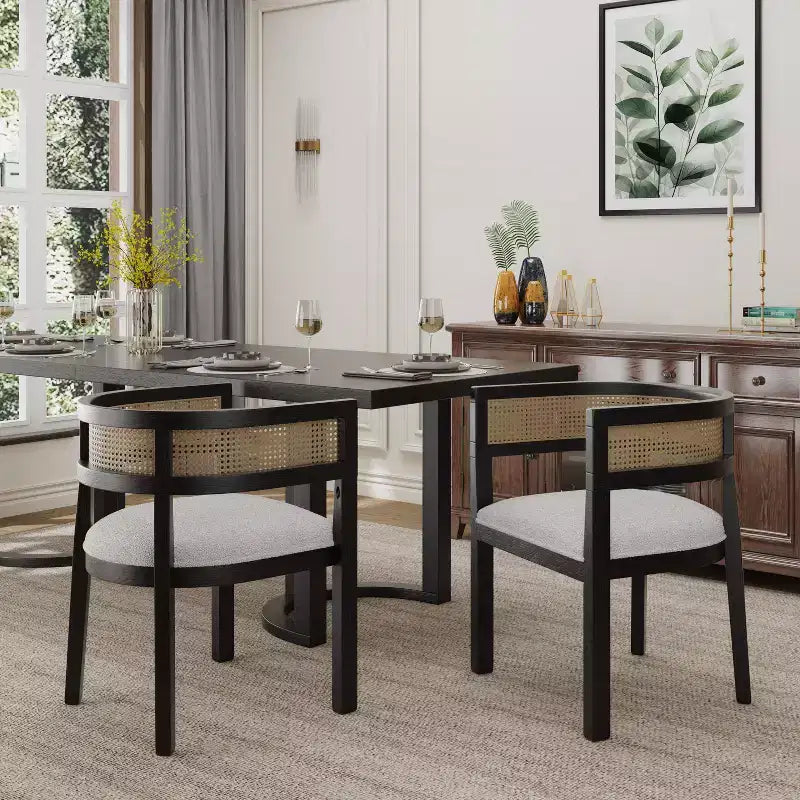 Christopher Knight Home Cinnabar 19.75 Seat Height Upholstered Rubberwood Tub Dining Chairs with Cane Back(Set of 2)