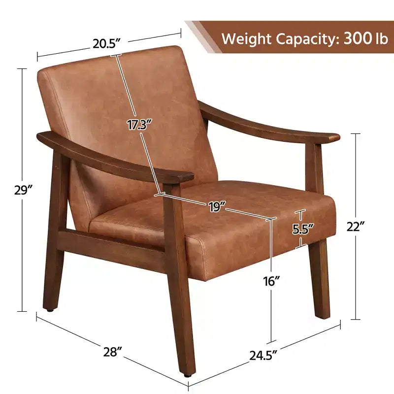 Yaheetech Lot de 2 fauteuils de salon en similicuir style Mid-Century avec pieds en bois massif pour salon, chambre, chambre d'amis