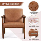 Yaheetech Lot de 2 fauteuils de salon en similicuir style Mid-Century avec pieds en bois massif pour salon, chambre, chambre d'amis