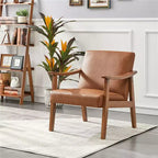 Yaheetech Lot de 2 fauteuils de salon en similicuir style Mid-Century avec pieds en bois massif pour salon, chambre, chambre d'amis