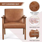 Yaheetech Lot de 2 fauteuils de salon en similicuir style Mid-Century avec pieds en bois massif pour salon, chambre, chambre d'amis