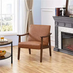 Yaheetech Lot de 2 fauteuils de salon en similicuir style Mid-Century avec pieds en bois massif pour salon, chambre, chambre d'amis