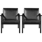 Yaheetech Set of 2 Mid-Century Modern Faux Leather Armchairs with Solid Wood Legs for Living Room, Bedroom, Guestroom