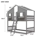 Lit superposé Whisen Twin sur Twin avec toit, fenêtre, jardinière, porte, barrières de sécurité et échelle