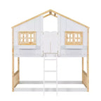 Lit superposé Whisen Twin sur Twin avec toit, fenêtre, jardinière, porte, barrières de sécurité et échelle