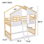 Lit superposé Whisen Twin sur Twin avec toit, fenêtre, jardinière, porte, barrières de sécurité et échelle