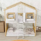 Lit superposé Whisen Twin sur Twin avec toit, fenêtre, jardinière, porte, barrières de sécurité et échelle