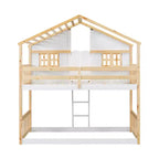 Lit superposé Whisen Twin sur Twin avec toit, fenêtre, jardinière, porte, barrières de sécurité et échelle