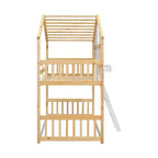 Lit superposé Whisen Twin sur Twin avec toit, fenêtre, jardinière, porte, barrières de sécurité et échelle