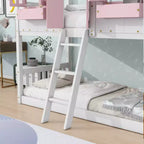Lit superposé Whisen Twin sur Twin avec toit, fenêtre, jardinière, porte, barrières de sécurité et échelle