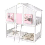 Lit superposé Whisen Twin sur Twin avec toit, fenêtre, jardinière, porte, barrières de sécurité et échelle
