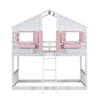 Lit superposé Whisen Twin sur Twin avec toit, fenêtre, jardinière, porte, barrières de sécurité et échelle