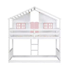 Lit superposé Whisen Twin sur Twin avec toit, fenêtre, jardinière, porte, barrières de sécurité et échelle
