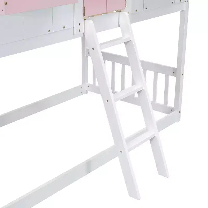 Lit superposé Whisen Twin sur Twin avec toit, fenêtre, jardinière, porte, barrières de sécurité et échelle