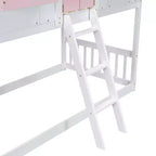 Lit superposé Whisen Twin sur Twin avec toit, fenêtre, jardinière, porte, barrières de sécurité et échelle