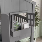 Lit superposé Whisen Twin sur Twin avec toit, fenêtre, jardinière, porte, barrières de sécurité et échelle