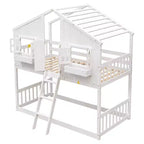 Lit superposé Whisen Twin sur Twin avec toit, fenêtre, jardinière, porte, barrières de sécurité et échelle