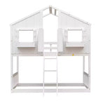 Lit superposé Whisen Twin sur Twin avec toit, fenêtre, jardinière, porte, barrières de sécurité et échelle
