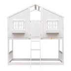 Lit superposé Whisen Twin sur Twin avec toit, fenêtre, jardinière, porte, barrières de sécurité et échelle
