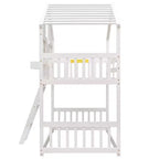 Lit superposé Whisen Twin sur Twin avec toit, fenêtre, jardinière, porte, barrières de sécurité et échelle