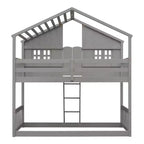 Lit superposé Whisen Twin sur Twin avec toit, fenêtre, jardinière, porte, barrières de sécurité et échelle