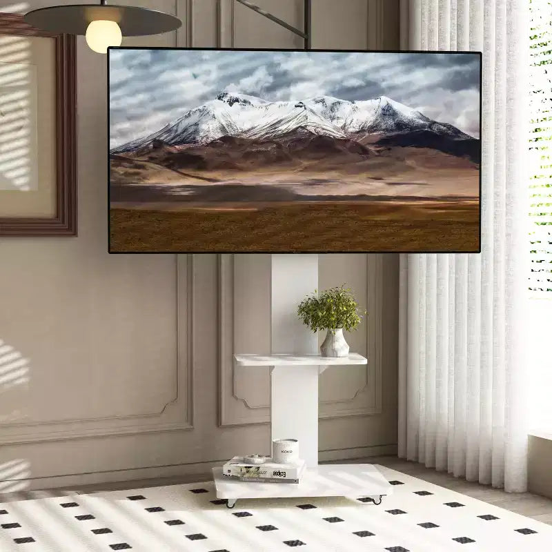 Meuble TV pour téléviseurs de 32 à 75 pouces, Chariot TV mobile à hauteur réglable avec tiroir et roulettes pour salon, chambre, bureaux -ModernLuxe