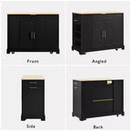 Îlots de cuisine de style classique Whisen sur 5 roulettes avec 3 tiroirs et 3 étagères latérales ouvertes