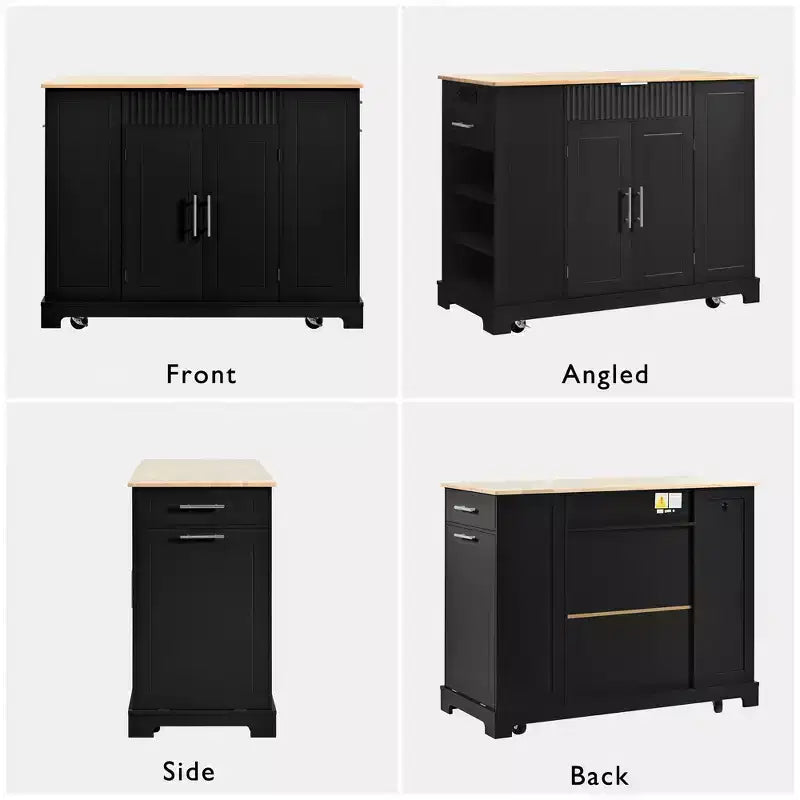 Îlots de cuisine de style classique Whisen sur 5 roulettes avec 3 tiroirs et 3 étagères latérales ouvertes