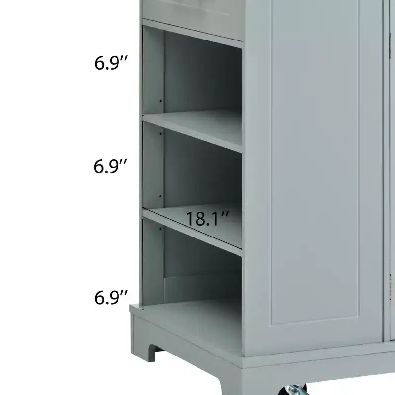 Îlots de cuisine de style classique Whisen sur 5 roulettes avec 3 tiroirs et 3 étagères latérales ouvertes