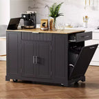 Îlots de cuisine de style classique Whisen sur 5 roulettes avec 3 tiroirs et 3 étagères latérales ouvertes