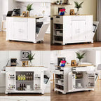 Îlots de cuisine de style classique Whisen sur 5 roulettes avec 3 tiroirs et 3 étagères latérales ouvertes