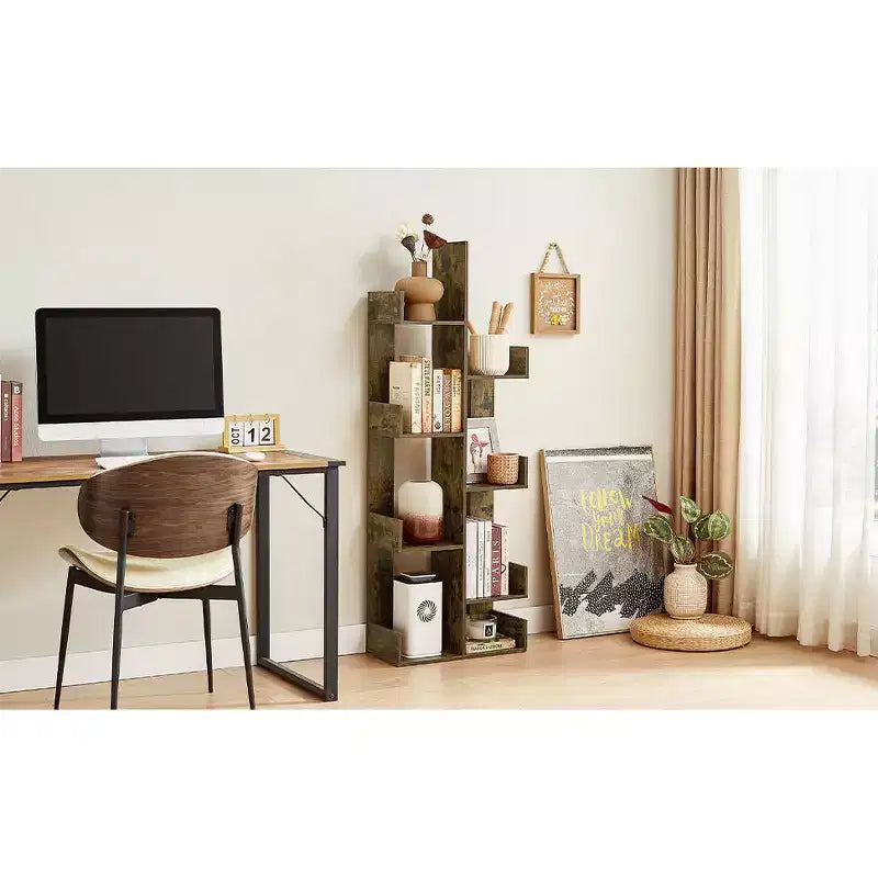 Étagère à Livres Arbre VECELO, Étagère Géométrique à 8 Niveaux en Bois, Présentoir, Organiseur d'Étagères en Forme d'Arbre pour Salon et Bureau à Domicile