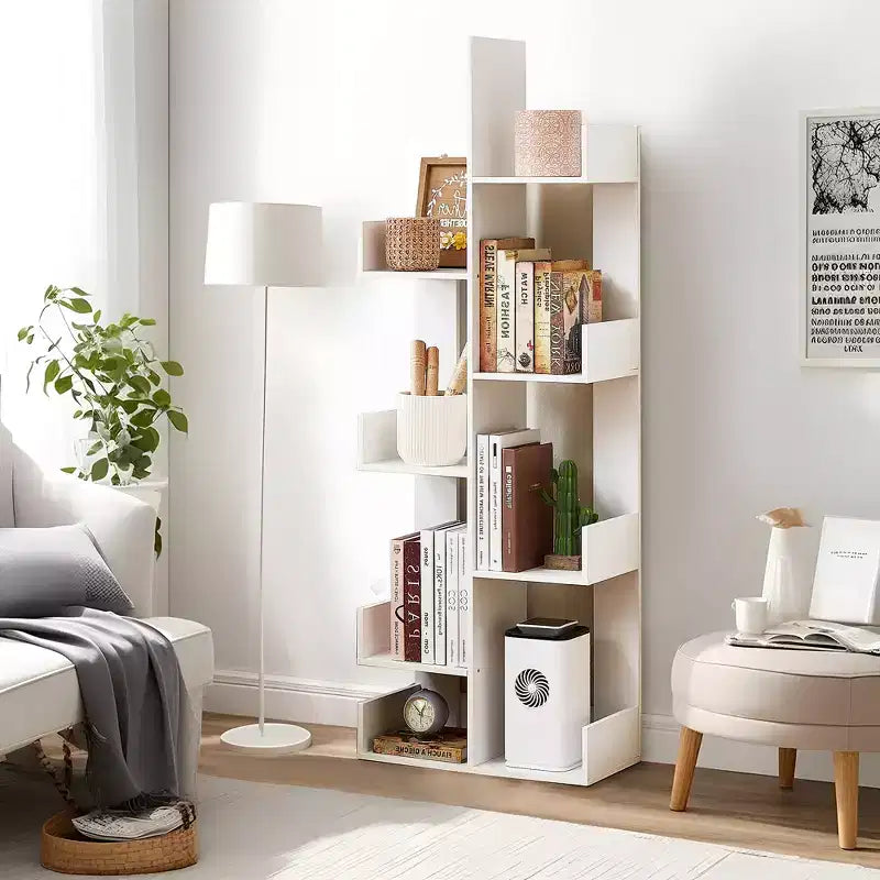 Étagère à Livres Arbre VECELO, Étagère Géométrique à 8 Niveaux en Bois, Présentoir, Organiseur d'Étagères en Forme d'Arbre pour Salon et Bureau à Domicile