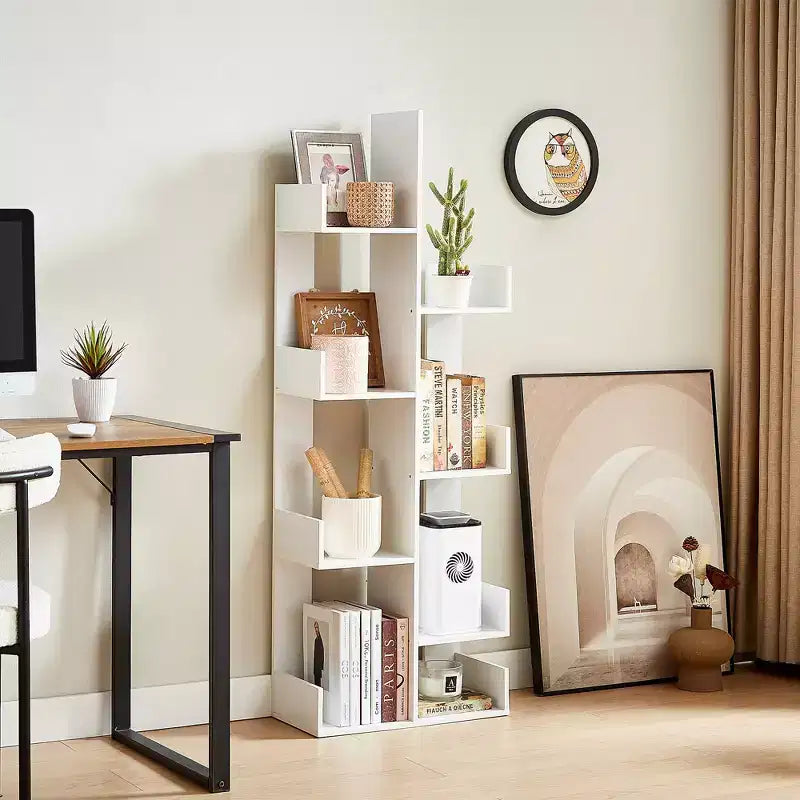 Étagère à Livres Arbre VECELO, Étagère Géométrique à 8 Niveaux en Bois, Présentoir, Organiseur d'Étagères en Forme d'Arbre pour Salon et Bureau à Domicile