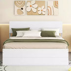 Cadre de lit double moderne Whisen avec tête et pied de lit blanc brillant, avec lit gigogne ou tiroirs, design peu encombrant