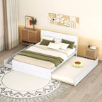 Cadre de lit double moderne Whisen avec tête et pied de lit blanc brillant, avec lit gigogne ou tiroirs, design peu encombrant