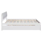 Cadre de lit double moderne Whisen avec tête et pied de lit blanc brillant, avec lit gigogne ou tiroirs, design peu encombrant