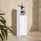 Small Floor Cabinet with Adjustable Shelves - White Narrow Storage Organizer