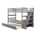 Lits superposés Whisen Twin sur Twin avec lit gigogne Twin et escalier de rangement