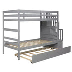 Lits superposés Whisen Twin sur Twin avec lit gigogne Twin et escalier de rangement