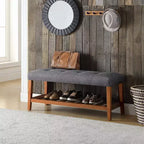 Banc de rangement Simple Relax rembourré en tissu gris et chêne
