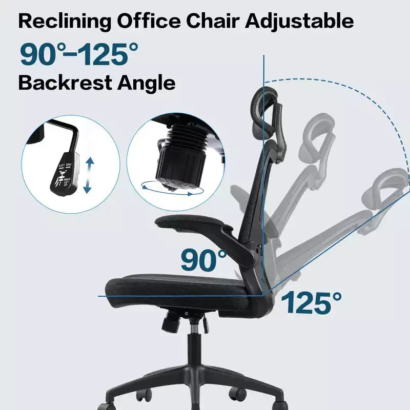 Chaise de Bureau Ergonomique Dossier en Maille Appui-tête Réglable Soutien Lombaire Inclinaison de 90 à 125 Degrés
