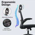 Chaise de Bureau Ergonomique Dossier en Maille Appui-tête Réglable Soutien Lombaire Inclinaison de 90 à 125 Degrés