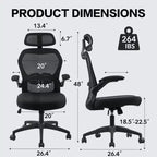 Chaise de Bureau Ergonomique Dossier en Maille Appui-tête Réglable Soutien Lombaire Inclinaison de 90 à 125 Degrés