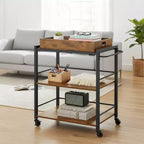 3-Tier Bar Cart, Serving Cart With Wheels And Handle, Beverage Cart. Kitchen Serving Cart with Removable Tray