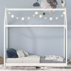 Lit plateforme en bois Whisen, taille double, en forme de maison